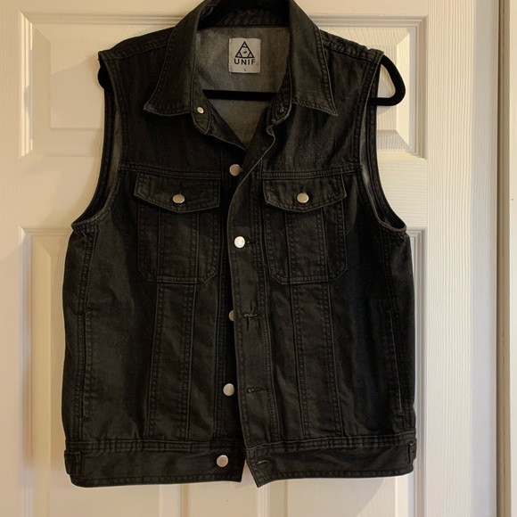 Unif Death Rows vintage black denim vest size Large - Picture 2 of 7